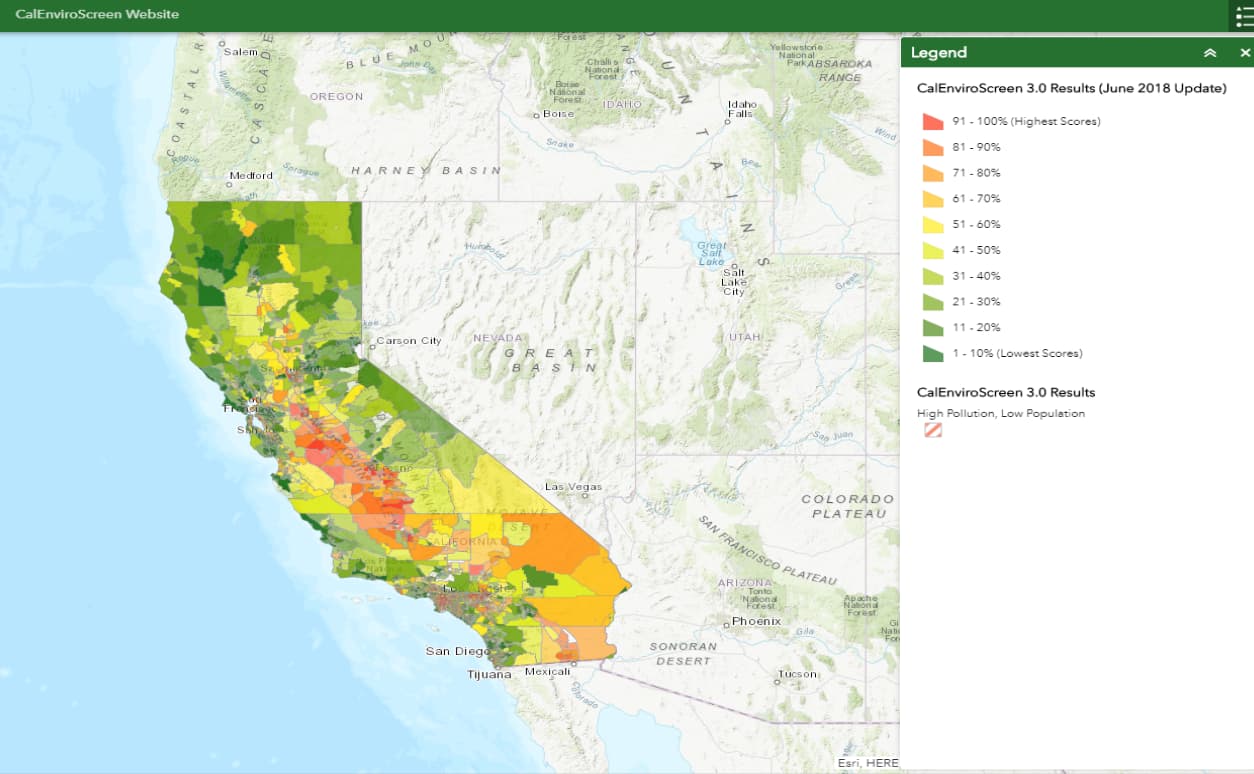 Screenshot of CalEnviroScreen